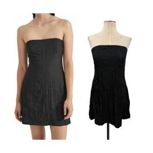 Third Form Rolling Wave Strapless Textured A-Line Mini Dress Black US Size 4